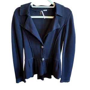 Free People Black Peplum Sweater Jacket Womens Size Small
